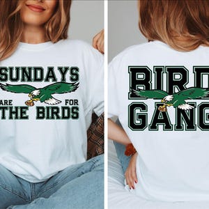 two pictures of a woman wearing a white shirt with the words birds gang on it