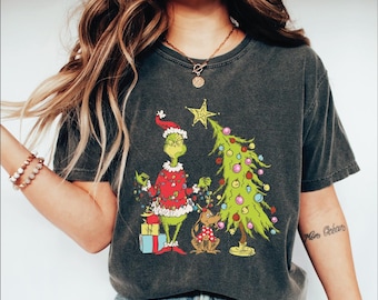 Comfort Colors Grinch Christmas Tree Shirt, Whimsical Grinch Max Tree Shirt, Festive Shirt, Unisex Retro Xmas Grinch Tee, Funny Grinch Gift