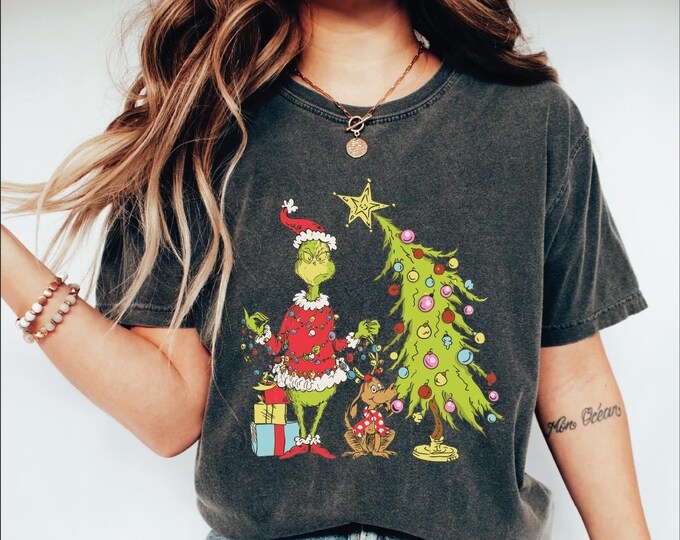 Comfort Colors Grinch Christmas Tree Shirt, Whimsical Grinch Max Tree Shirt, Festive Shirt, Unisex Retro Xmas Grinch Tee, Funny Grinch Gift