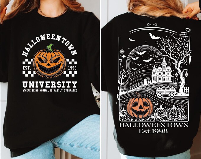 Halloweentown University Sweatshirt, Two-Sided Halloweentown Sweatshirt, Halloweentown Hoodie, Halloween Sweatshirt, Fall Pumpkin Sweater,BP