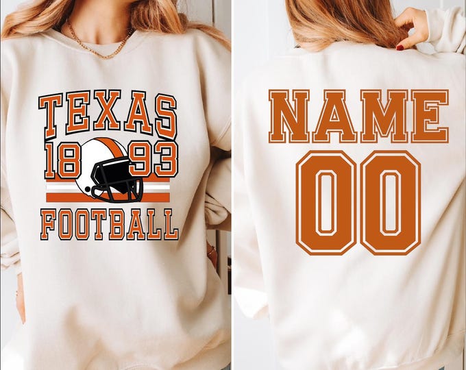 Texas Football Sweatshirt, Texas Football Custom Name and Number Sweater, Custom Texas Game Day Hoodie, Texas Football Season Sweater, BP
