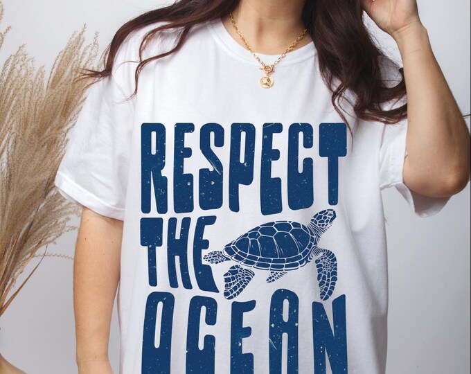Respect the Ocean Comfort Colors Shirt, Turtle Shirt, Protect the Ocean Tshirt, Oversized Beach Shirt, Retro Vintage Sea Turtle Graphic Tee