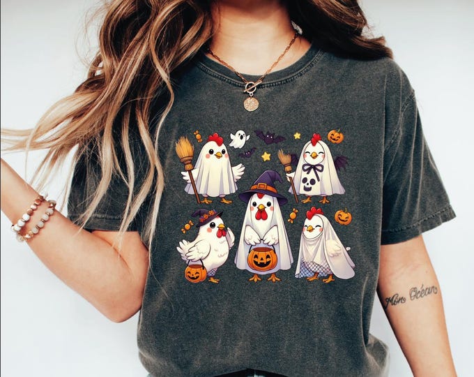 Halloween Chicken Shirt, Halloween Chicken T-Shirt, Chicken Lover Gift, Funny Chicken Shirt, Cute Ghost Chickens Tee, Fall Chicken Shirt
