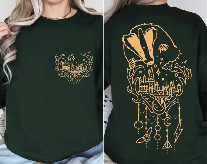 Personalized Magic Castle Sweatshirt, 2-Sided Wizard School Sweater, Wizard House Hoodie, Universal Studios, Magical Castle, Hflpuf, BP