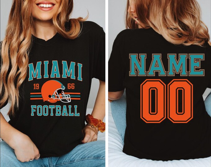 Miami Football Shirt, Custom Name and Number Miami Football Shirt, Customized Miami Shirt, Football Season, Miami Football Game Day Tee, BP