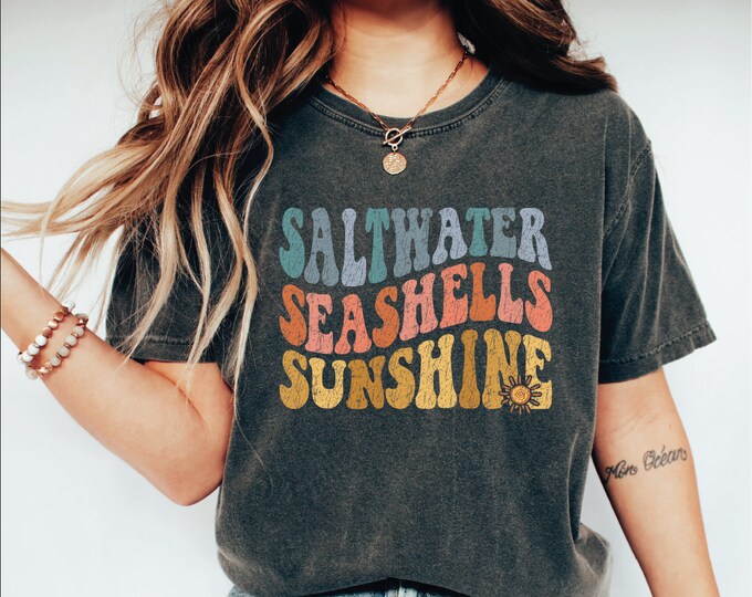 Saltwater Seashells Sunshine Shirt, Retro Summer Shirt, Vacation Shirt, Beach Shirt, Summer Vacation, Vacation Mode,Saltwater,Sunshine Shirt