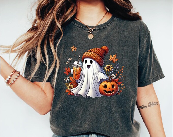 Halloween Ghost Coffee Pumpkin Flower Shirt, Bougie Ghost T-shirt, Here for the Boos, Cute Halloween Ghost Shirt, Halloween Shirt, Ghost Tee