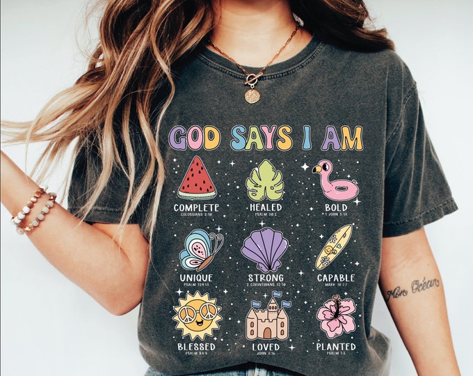 Comfort Colors Religious Shirt, God Says I Am Summer Shirt, Aesthetic Christian Clothes, Bible Verse Shirt, Church Gift, Faith Tee,Jesus Tee