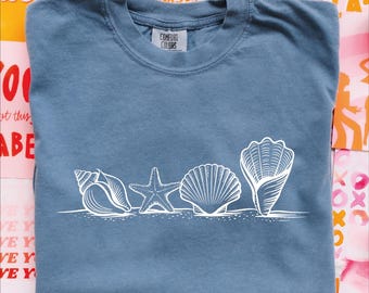 Comfort Colors Sea Shells Shirt, Beach Lover T-Shirt, Retro Y2k Ocean Shell Shirt, Summer Shirt Gift, Ocean Lover Gift, Cute Sea Animal Tee