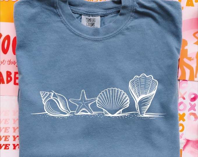 Comfort Colors Sea Shells Shirt, Beach Lover T-Shirt, Retro Y2k Ocean Shell Shirt, Summer Shirt Gift, Ocean Lover Gift, Cute Sea Animal Tee