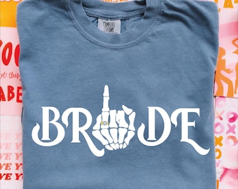 Bachelorette Bride Shirt, Personalized Gothic Groom Shirt, Bridal Shirt, Custom Bride & Groom Skeleton Hand Ring Shirt, Comfort Colors Shirt