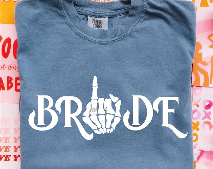Bachelorette Bride Shirt, Personalized Gothic Groom Shirt, Bridal Shirt, Custom Bride & Groom Skeleton Hand Ring Shirt, Comfort Colors Shirt