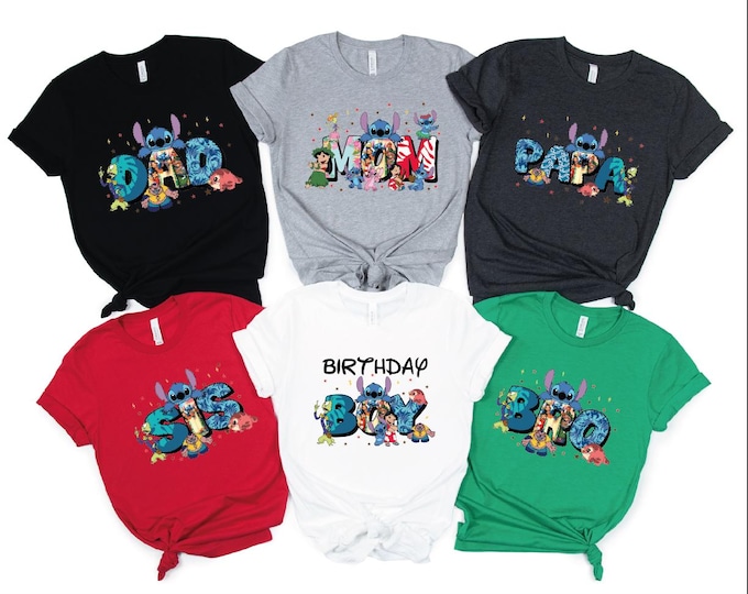 Custom Disneyworld Stitch Kids Birthday Shirts, Stitch Birthday Family Shirt, Stitch Birthday Girl and Boy Shirt, Birthday Mom, Dad, Bro,Sis
