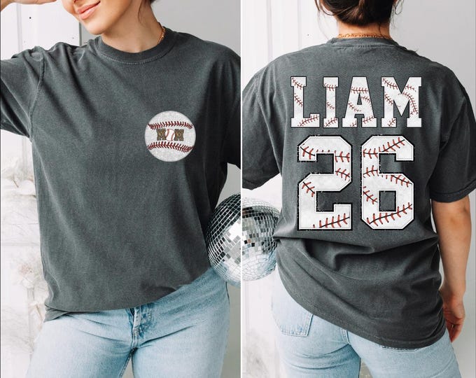 Custom Glitter Baseball Mom Shirt, Baseball Name and Number Shirt, Game Day Shirt, Baseball Mama Shirt, Mom Baseball Tee, Baseball Lover, BP