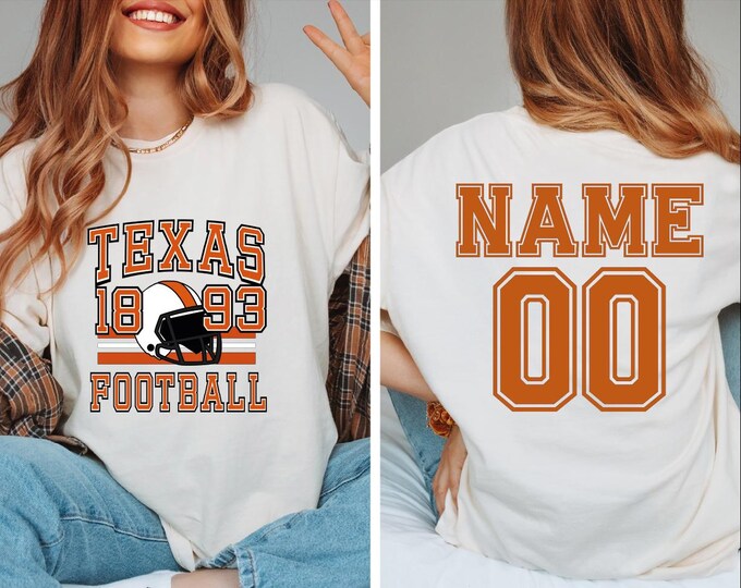 Texas Football Shirt, Custom Name and Number Texas Football Shirt, Customized Texas Shirt, Football Season Shirt, Texas Football Gameday, BP