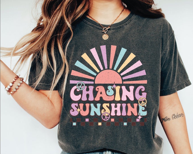 Retro Chasing Sunshine Shirt, Sunshine Shirt, Sunshine Gifts, Summer Shirt, Beach Shirt, Shirts For Women, Girls Trip Shirt, Summer Vacation