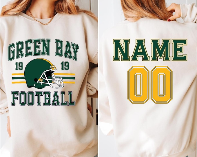 Green Bay Football Sweatshirt, Custom Name and Number Green Bay Football Sweatshirt, Custom Green Bay Hoodie, Football Season Sweater, BP