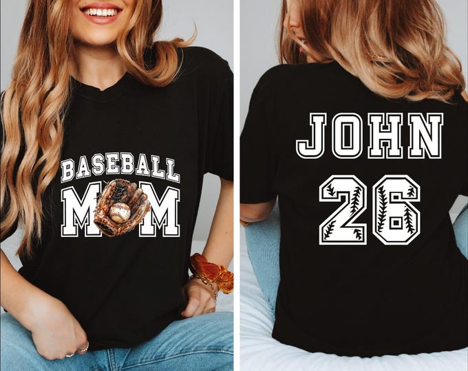 Custom Baseball Mom Shirt, Baseball Player Name and Number Tee, Comfort Colors Baseball Mama, Baseball Mom Gifts, Baseball Game Day, BP