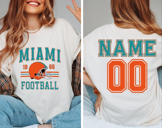 Miami Football Shirt, Custom Name and Number Miami Football Shirt, Customized Miami Shirt, Football Season, Miami Football Game Day Tee, BP