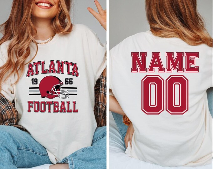 Custom Name Number Atlanta Football Shirt, Customized Atlanta Football Season Back Print, Comfort Colors Football Game Day Atlanta Fan, BP