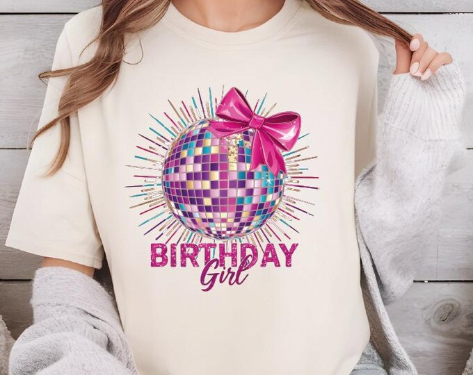 Pink Disco Ball Birthday Girl Shirt - Coquette Party Tee, Birthday Girl Shirt, Birthday Party Tshirt