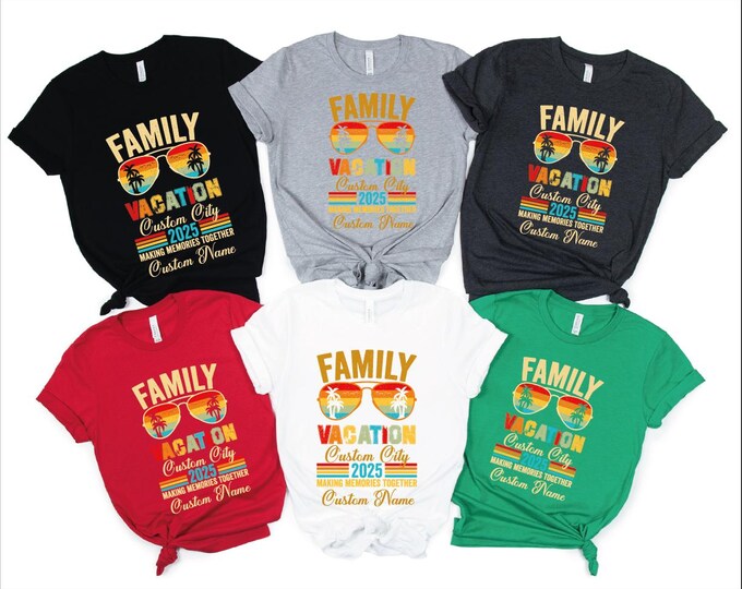 Family Vacation 2025 Custom Trip Shirt, Retro Family Vacation 2025 Shirt, Custom City and Name Vacation Shirts, 2025 Family Vacation Tees