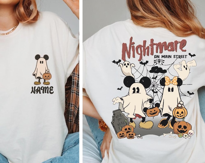 Custom Name Disney Halloween Shirts, Disney Trip Shirt, Halloween Disneyland Shirt, Halloween Mickey Tshirt, Front and Back Halloween  Shirt