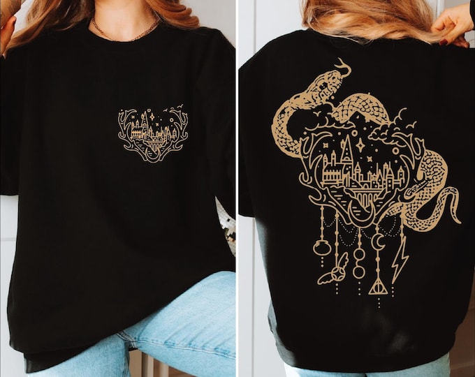 Personalized Magic Castle Sweatshirt, 2-Sided Wizard School Sweater, Wizard House Hoodie, Universal Studios, Magical Castle, Slthrn,BP
