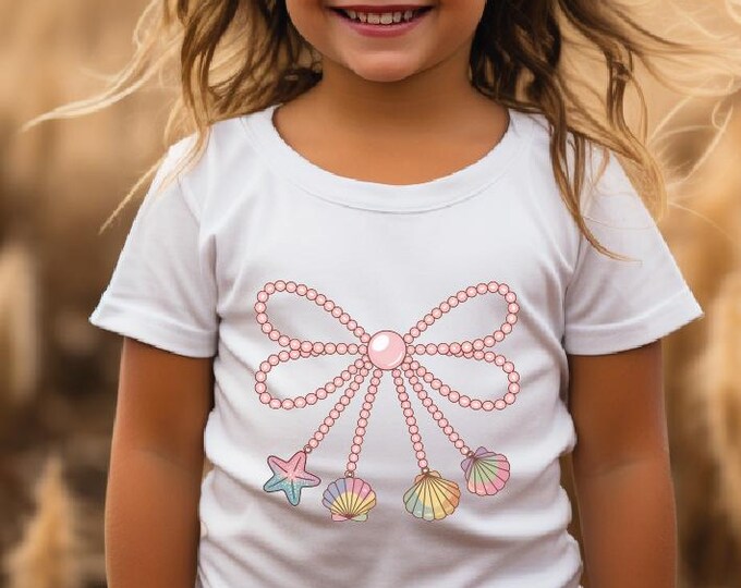 Coquette Pearl Bow Shirt, Summer Vibes Girly Shirt, Kids Pink Clam Tee, Summer Beach Shirt, Summer Shirt, Clam Shirt, Starfish Clam Tee