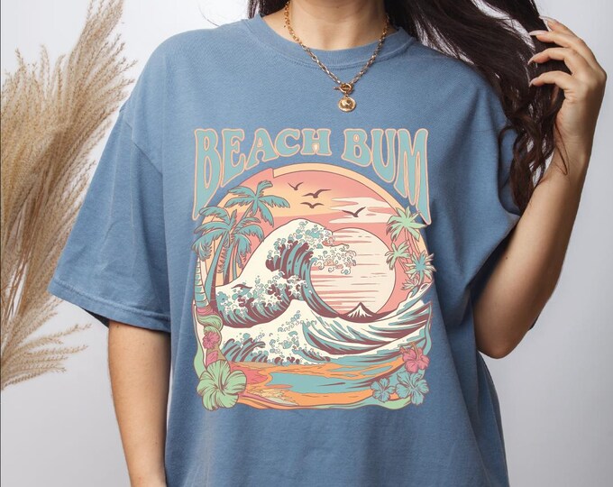 Comfort Colors Beach Bum Shirt, Beachy Shirt, Summer T Shirt, Retro Summer Shirt, Y2k Wearing, Ocean Surf Shirt, Summer Sunset Pastel Shirt