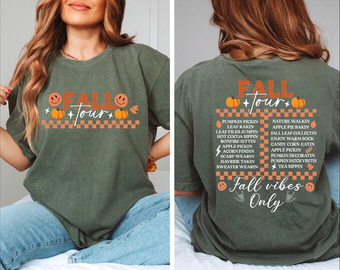 Retro Fall Tour Two Sides Shirts, Comfort Colors Fall Vibes Shirt, Autumn Leaves Pumpkin Shirt,Pumpkin Gardening TShirt, Fall Vibes Only Tee