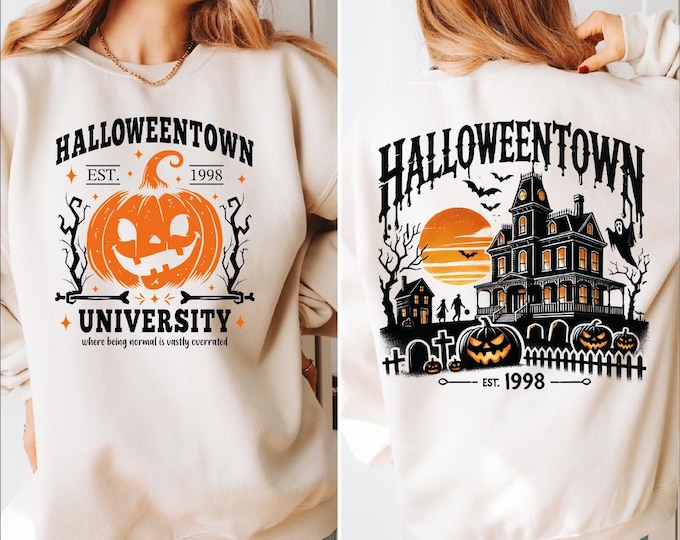 Halloweentown University Sweatshirt, Two-Sided Halloweentown Sweatshirt, Halloweentown Hoodie, Halloween Sweatshirt, Fall Pumpkin Sweatshirt