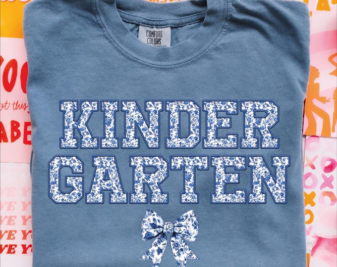 Comfort Colors Kindergarten Teacher Shirt, Kindergarten Shirt, Kindergarten Bow, Kinder Garten Floral Teacher Back to School, Pre-K Teacher