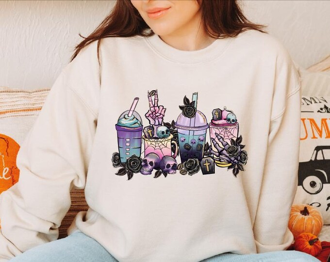 Halloween Skeleton Coffee Sweatshirt, Coffee Skeleton Skull Hoodie, Halloween Hoodie, Halloween Horror Coffee, Skeleton Skull Coffee Sweater