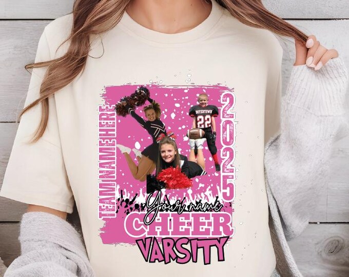 Custom Photo Cheerleading T-Shirt, Cheer Mama Game Day Shirt