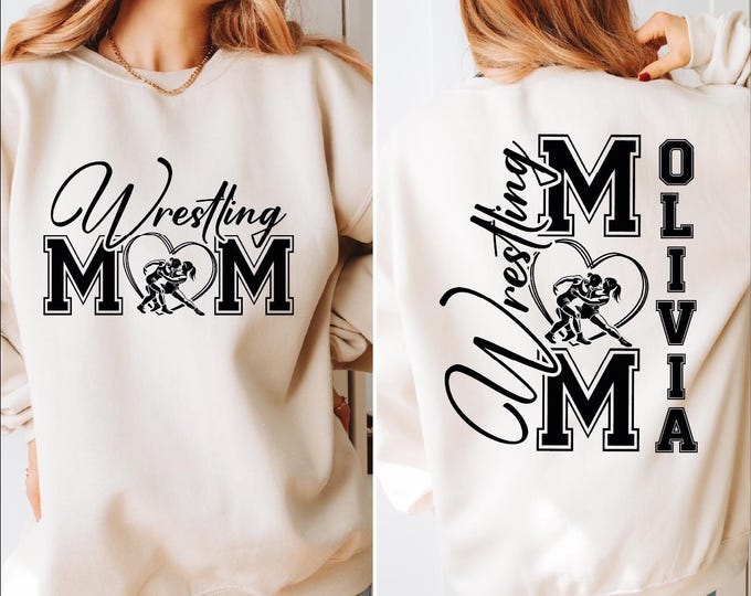 Custom Wrestling Mom Sweatshirt, Wrestling Mom with Kids Names on Back, Girls Wrestling Mom Sweater, Sports Mom Hoodie, Wrestling Mama, BP