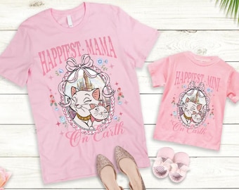 Happiest Mama Mini On Earth Shirts, Coquette Bow Disney Characters Happiest Mom On Earth Shirt, Happy Mother's Day, Mommy and Daughter Shirt