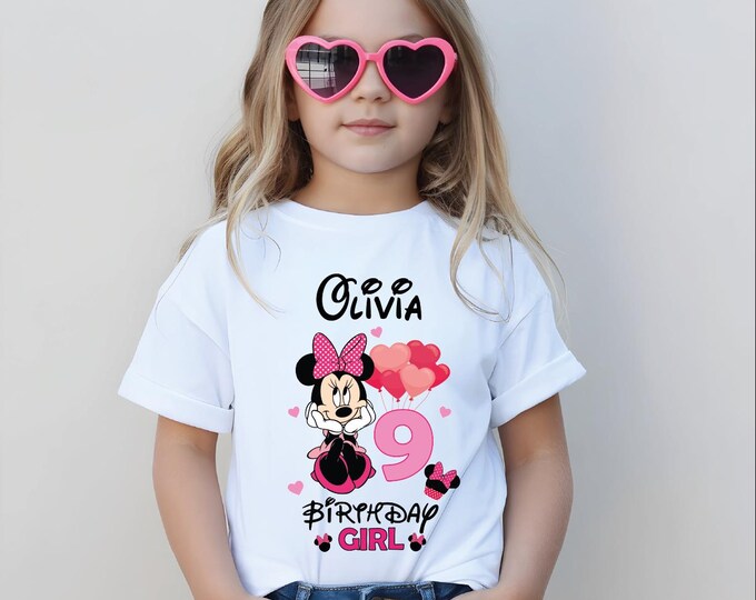Personalized Disney Birthday Girl Shirt, Birthday Girl Custom Name and Age T-Shirt, Gift for Birthday Girl, Disney Birthday Party Gift Tee