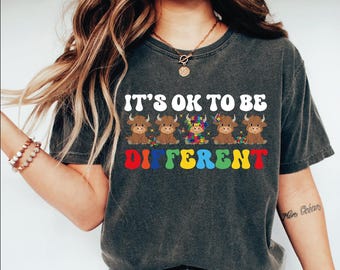 It's Ok To Be Different Shirt, Cute Cow Autism Awareness Tee, Motivational Shirt, Autism Youth T-Shirt, Inspirational Kindness T-Shirt