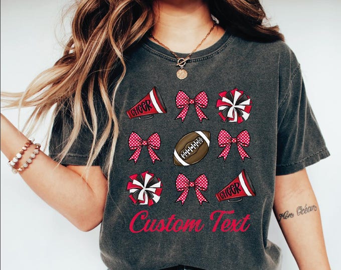 Custom Football Team Shirt, Custom Football Coquette Bow Shirt, Football Mom Shirt, Coquette Aesthetic, Football Cheer, Team Spirit Game Day