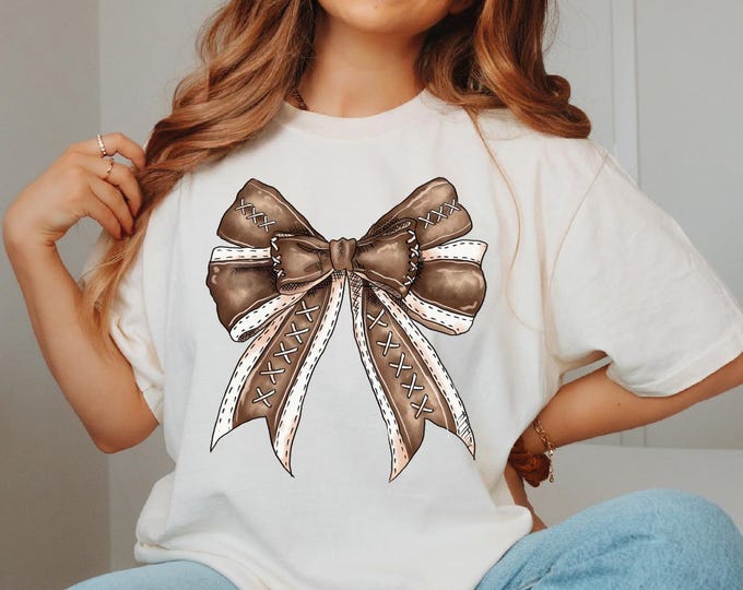 Comfort Colors Cute Football Mama Shirt, Gift For Football Mom, Football Lover Tee With Bows, Touchdown Season Shirt, Team Player Jersey Tee