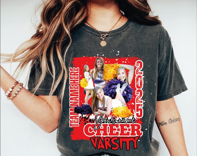 Custom Cheer Leading Shirt, Custom Photo Cheer Mama Tshirt, Game Day Cheer Leading Your Own Pictures Shirt, Custom Cheer Varsity 2025 Shirt