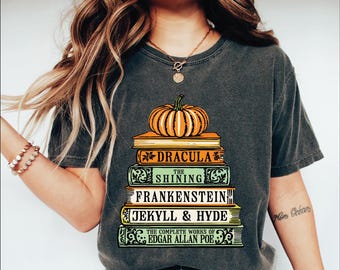 Comfort Colors Halloween Horror Books Shirt, Bookish Halloween Shirt, Horror Reader Shirt, Gothic Reader, Fall Books Shirt,Horror Book Lover