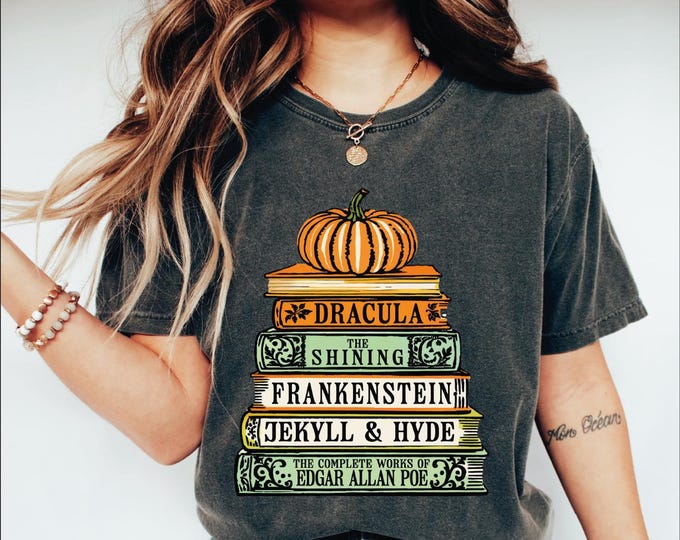 Comfort Colors Halloween Horror Books Shirt, Bookish Halloween Shirt, Horror Reader Shirt, Gothic Reader, Fall Books Shirt,Horror Book Lover