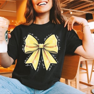 Comfort Colors Coquette Softball Bow Shirt, Softball Mom Shirt, Game Day Softball Shirt, Softball Season Shirt, Soccer Ball Lover