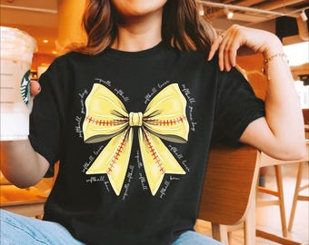 Comfort Colors Coquette Softball Bow Shirt, Softball Mom Shirt, Game Day Softball Shirt, Softball Season Shirt, Soccer Ball Lover