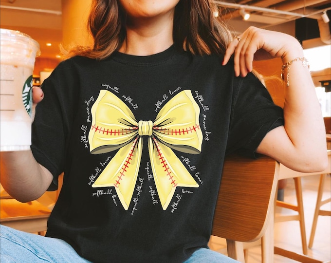 Comfort Colors Coquette Softball Bow Shirt, Softball Mom Shirt, Game Day Softball Shirt, Softball Season Shirt, Soccer Ball Lover