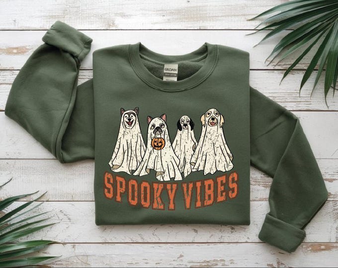 Retro Halloween Dogs Sweatshirt, Funny Halloween Hoodie, Spooky Vibes Sweatshirt, Golden Retriever Ghost Halloween Hoodie,Funny Fall Sweater