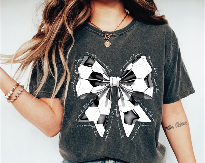 Comfort Colors Coquette Soccer Ball Bow Shirt, Soccer Ball Mom Shirt, Game Day Soccer Ball Shirt, Soccer Season, Soccer Ball Lover
