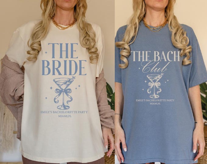 Custom Bachelorette Party Shirts, The Bride & Bach Club Shirt, Personalized Tropical Beach Girls Trip Comfort Colors T-Shirts, Bridal Party